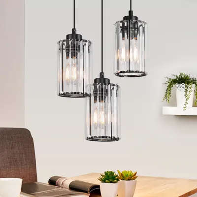 Produktbild von ZMH Pendelleuchte Esstisch Esszimmerlampe Hängend 3 Flammig Hängelampe Schwarz Modern Esstischlampe Wohnzimmer Schlafzimmer Kristall Hängeleuchte Design Pendellampe E27 für Küche ohne Leuchtmittel