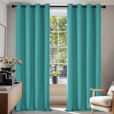 Obrázek produktu pro Zatemňovací závěsy, nepropustné, s tepelnou izolací, rozměry 290 x 140 cm, barva tyrkysová, sada 2 kusů