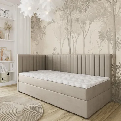 Produktbild von Masseno Boxspringbett ARIS 100x200 cm Komplett-Set mit Bonell Matratze und Topper, Polsterbett mit Bettkästen -Beige, PAROS 02
