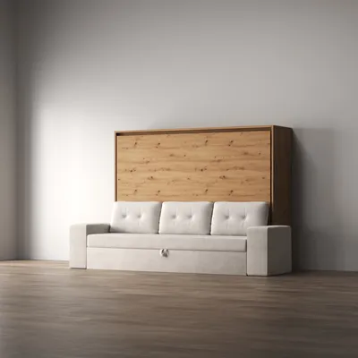 Produktbild von Schrankbett 160x200 Horizontal M2 (Tiefe 55cm) inkl.SOFA Sandgrau  Wildeiche