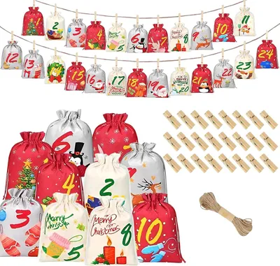 Produktbild von Adventskalender zum Selbstbefüllen - 24 Adventskalender-Tüten - Adventskalender-Säckchen - Weihnachtskalender 2025 aus Jute
