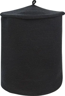 Produktbild von BELIANI Aufbewahrungskorb Schwarz Baumwolle Einfarbig Rund mit Deckel Boho-Design Textilkorb Badezimmerkorb Wäschekorb Baumwollkorb