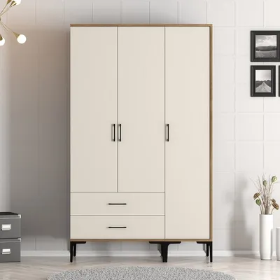 Produktbild von Skye Decor, Kumsal ST - Walnut, Cream, Kleiderschrank, Nussbaum, 100 % MELAMINBESCHICHTETE SPANPLATTEN, 120 x 201,4 x 47,5 cm