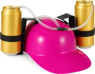 Produktbild von Relaxdays Party Trinkhelm, Helm mit Schlauch, für 2 Dosen Bier, Spaßartikel Fasching u. Fußball, Bierhelm, rosa
