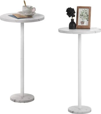 Produktbild von Runder weißer Beistelltisch mit Marmorsockel für Wohnzimmer und Schlafzimmer