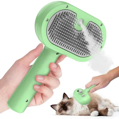 Immagine prodotto di Spazzola spray per gatti, colore verde | Strumento per la cura degli animali domestici con spray antistatico e funzione di autopulizia
