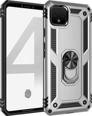 Produktbild von LaimTop Google Pixel 4 Hülle, Hybrid Robuste Rüstung Drehbarer Ring Halter Ständer Dual Layer Hard PC + TPU Stoßfest Schutzhülle für Google Pixel 4 Silber