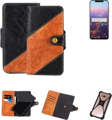 Produktbild von K-S-Trade Handyhülle Schutzhülle Bookstyle Case Wallet-Case kompatibel mit UMIDIGI Z2 Handy Cover Bumper Klapphülle schwarz hellbraun 1x