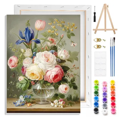 Malen nach Zahlen Set für Erwachsene, Frühlingsstrauß, 25×35 cm
