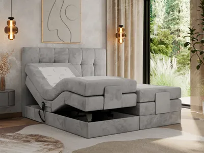 Produktbild von MKS MEBLE Boxspringbett 140 x 200 cm elektrisch verstellbar 7-Zonen Taschenfederkern Matratze mit Topper Bett 140 x 200 cm mit Motor Polsterbett Motorbett - Vittoria - Hellgrau Velvet - H4