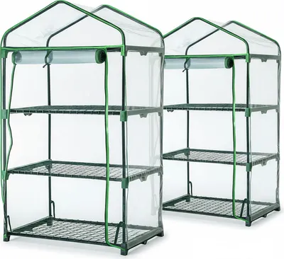 Produktbild von 2x Gewächshaus mit 3 Etagen 126x70x50cm - Mini Treibhaus für Anzucht & Saatkeimung - Robustes Stahlrohrgestell, transparente PVC-Abdeckung, Reißverschlusstür, wetterfest, leicht aufbaubar