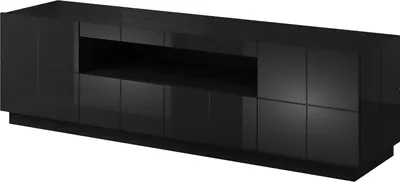 Obrázek produktu pro Furniture24 Lowboard Reja Tv skříňka Spodní skříňka TV skříňka se 2 dvířky a 1 zásuvkou černý vysoký lesk