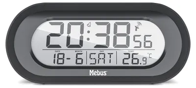 Digitaler Funkwecker mit Temperatur, Snooze, Kalender, Schwarz