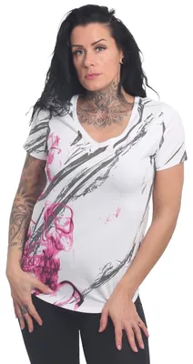 Image de Yakuza Femme Dark Skull Curved V-Neck T-shirt, Blanc, XXL