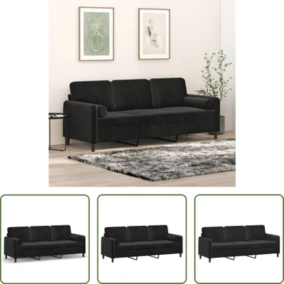 Immagine prodotto di The Living Store Divano a 3 posti con cuscini decorativi in velluto nero 180 cm