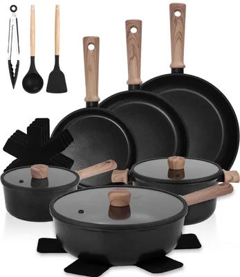 17-tlg. Keramik-Kochgeschirr-Set, Induktion, Schwarz