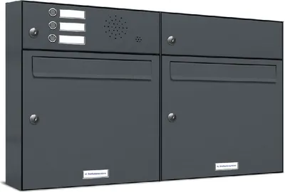 Produktbild von 2er Briefkasten Anlage Aufputz - Wandmontage RAL 7016 Anthrazit 3 Klingel