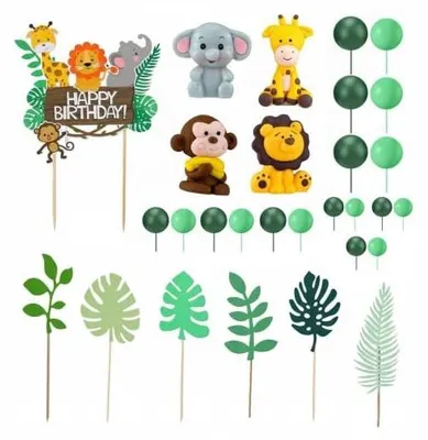 Image de Ensemble de 35 décorations pour gâteaux sur le thème des animaux, idéal pour les fêtes d'anniversaire