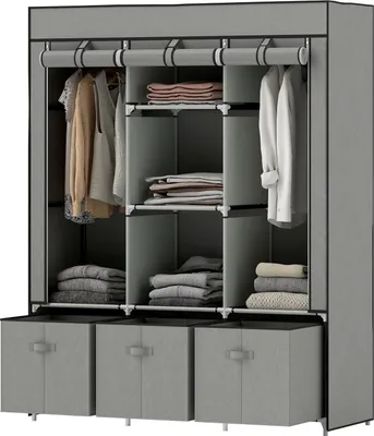 Produktbild von Stoffschrank aus Vlies, Faltschrank, inkl. 3 Schubladen, 125 cm x 43 cm x 162,5 cm, Hellgrau
