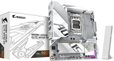 Image de Carte Mère GIGABYTE B850M AORUS ELITE WIFI6E ICE, AMD Ryzen 9000, DDR5 8200MHz (OC), WiFi 7, 2.5GbE LAN