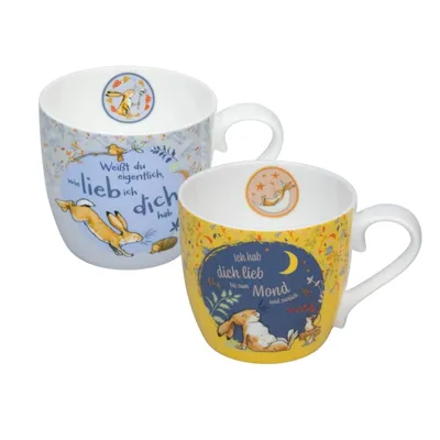Produktbild von Könitz Porzellan Bone China Kaffeebecher Set „Rate mal wie lieb ich dich hab“ 2-teilig
