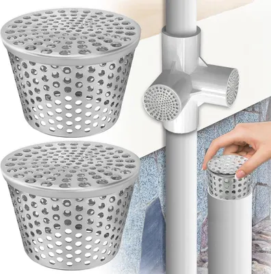 Productafbeelding van PromoHome® 2 stuks, 90-110 mm, dakgootbescherming, roestvrij staal, bladvanger, regenpijpfilter, bescherming tegen verstopping, dakgootrooster