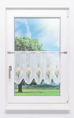 Produktbild von Scheibengardine Plauener Spitze - Narzissenstrauß  (Bx H) 98.40cm * 40cm Gelb/gelb-grün