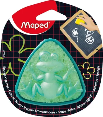 Zdjęcie produktu dla Gąbka tablicowa mapowana, w puszce gąbkowej "Frog", trójkątna, żółta