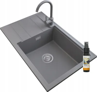 Obrázok produktu pre Granitan | Granitový drez LOUIS - 800 x 500 mm - Sivý - Minimalistický a odolný - Vrátane batérie BETA