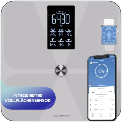 Image de Balance pour mesurer la masse grasse corporelle HEIDENWERK® Pro, avec application et 18 mesures, d'une précision extrême