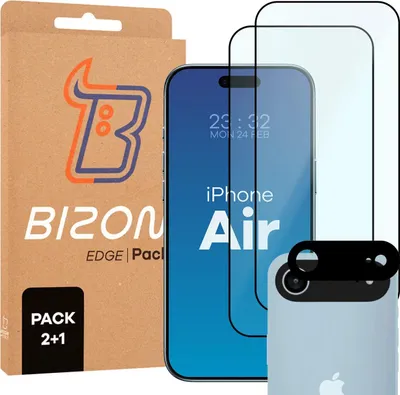 Produktbild von Gehärtetes Glas - 2 Stück + Kameraschutz für iPhone Air, Bizon Glass Edge Pack, Schwarz