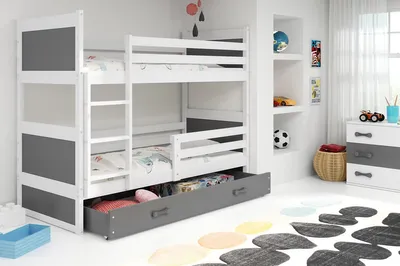 Immagine prodotto di Letto a castello per bambini con contenitore e materasso 90x200 FERGUS - bianco / grafite