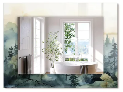 Produktbild von Wald im Nebel – Rechteckiger Spiegel mit Druck 80x60 cm – Modern - Dekorativ für die Wand