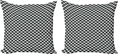Immagine prodotto di ABAKUHAUS Set di copricuscini neri e grigi (2 pezzi), disposizione di cerchi intrecciati disegno geometrico mosaico astratto, 45 x 45 cm, Nero Bianco Grigio