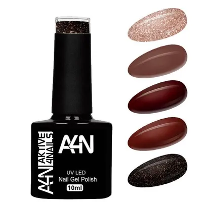 Produktbild von PRALINE UV Gelpolish 5er Set UV Nagellacke in der Pinselflasche 10ml hochpigmentierte und deckende Farben. Bis zu 4 Wochen schöne Fingernägel