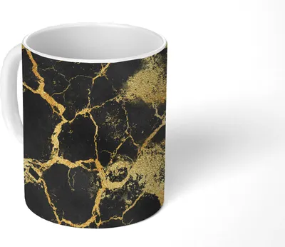 Produktbild von MuchoWow® Tasse Kaffeetasse Kaffeebecher 350 ml Marmor - Gold - Schwarz Teetasse - Fototasse - Becher - Keramikbecher - Teebecher - Kaffeetasse - Bürotasse
