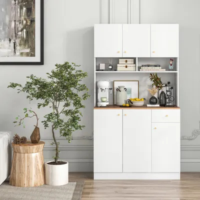 Produktbild von GOPLUS Küchenschrank, Hochschrank Küche mit 1 USB + 1 Typ C, Vorratsschrank mit 6 Türen & Schublade, Buffetschrank, 100 x 40 x 181 cm