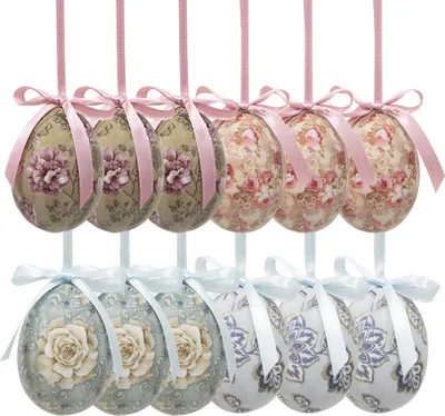 Productafbeelding van Clayre & Eef Paasbedels, set van 12 eieren, diameter 4x5 cm, meerkleurig, kunststof