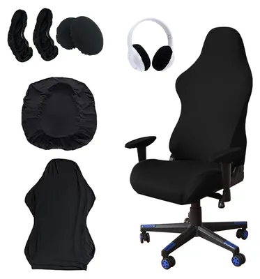 Gamingstuhl-Bezugsset, 6-teilig, schwarz, dehnbar, waschbar