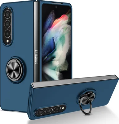 Produktbild von Samsung Z Fold4 Hülle, Dünn Hart PC Schutzhülle mit Ringhalter Ständer für Samsung Galaxy Z Fold 4 5G Dunkelblau