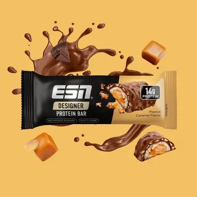 Produktbild von ESN Designer Bar Peanut Caramel Protein Riegel, 12er Pack (12 x 45g Riegel)