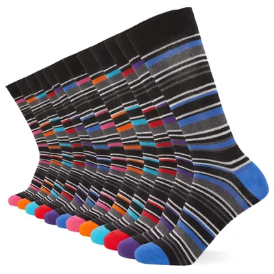 Imagen del producto de FM London, paquete de 12 calcetines para hombre: calcetines lisos, estampados y negros, transpirables