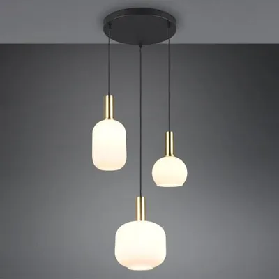 Image de Suspension DIVA noir-blanc-doré 3xE27x10W en verre, dimensions : 150x38x30 cm, IP20, Trio
