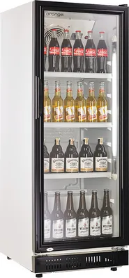 Produktbild von orange Getränkekühlschrank 230L, weiß/schwarz, LED-Beleuchtung
