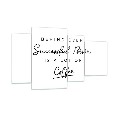Produktbild von Bilder auf glas - 4 Teile - Kaffee Prinzip Erfolg - 120x70cm - Glasbilder - Wandbilder - Bilder - zum Aufhängen bereit - Wanddekoration aus Glas - Glas Bilder - Wandbild auf Glas - GDL120x70-4284
