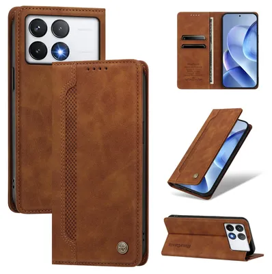 Produktbild von Handyhülle für Xiaomi Poco F6 Pro, Leder Wallet Klapphülle mit Standfunktion, Stoßfeste Schutzhülle Braun