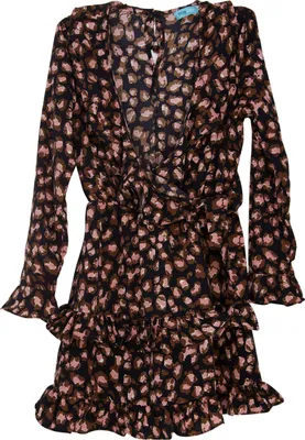 Produktbild von Wickelkleid Leo Colore mit Leopardenprint, Taillengürtel und Rüschen Braun
