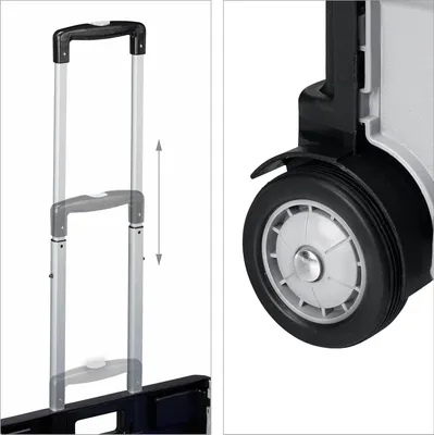 Produktbild von Relaxdays Einkaufstrolley klappbar, bis 35 kg, 50 l Kiste, mit Teleskopgriff, 2 Rollen, Transport Trolley, gelb/schwarz