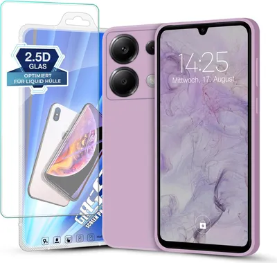 Produktbild von Hülle für Xiaomi Redmi Note 13 5G mit 9H Displayglas Displayschutz Plus Case Cover Bumper Silikon Softgrip Schutzhülle Farbe: Lila