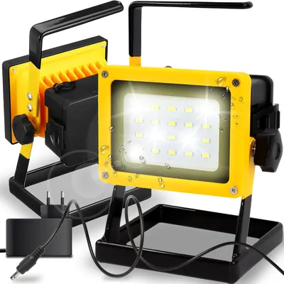 Produktbild von LED Baustrahler 30W mit Akku Arbeitsleuchte Arbeitsstrahler Baustellen Strahler IP65 Wasserdicht Arbeitslicht für Camping Werkstatt Garage Retoo
